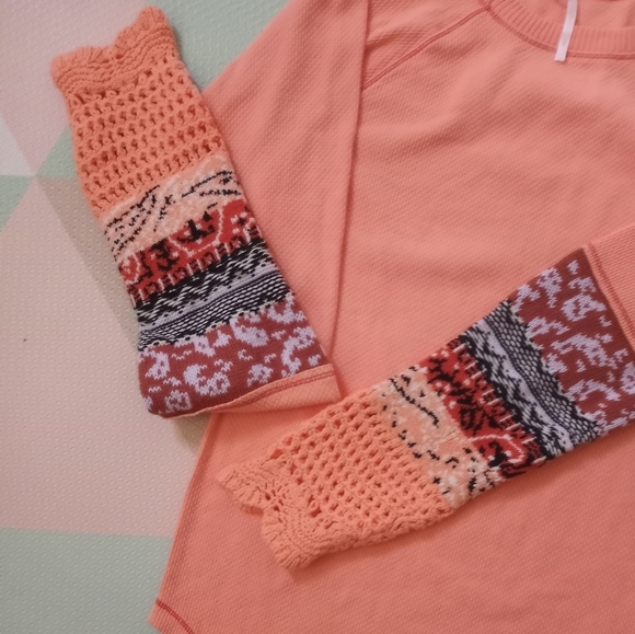 FREE PEOPLE Coral Peachy Thermal Long Sleeve Top Size Large - Picture 4 of 9
